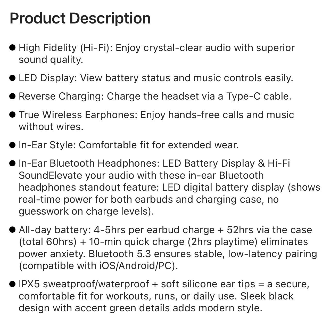 YD03 WIRELESS BLUETOOTH HD MIRROR SCREEN LED DISPLAY 9D STEREO WATER PROOF EARBUDS