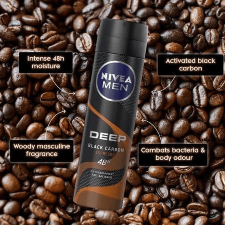 NIVEA MEN DEEP BLACK CARBON ESPRESSO DEODORANT SPRAY - 200ML