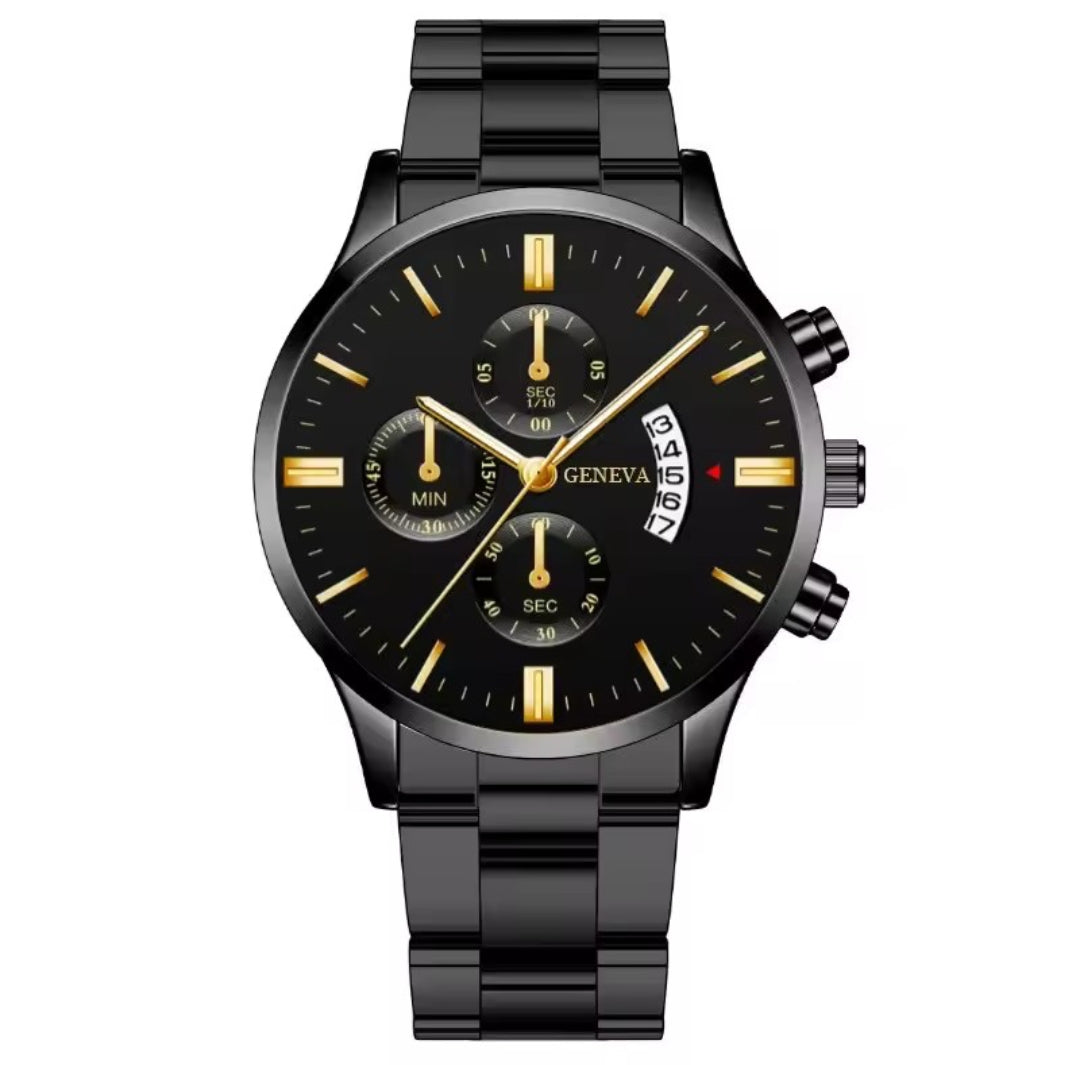 GENEVA SILVER STAINLESS STEEL QUARTZ WATCH FOR MEN