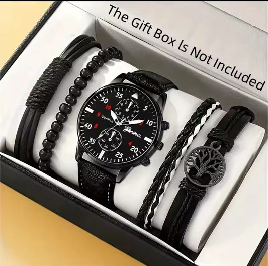 MEN'S LUXURY WATCH & BRACELETS GIFT SET (5PCS)