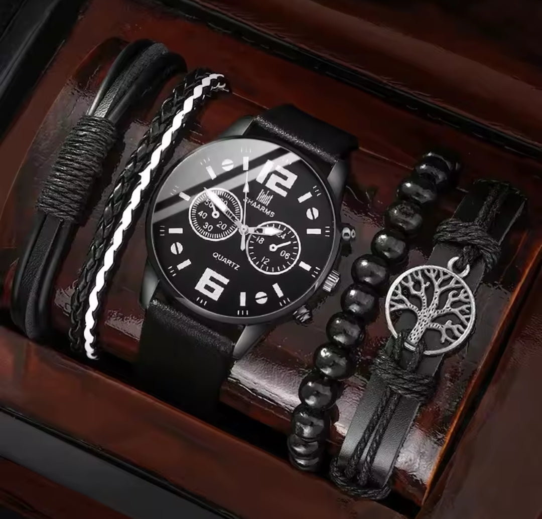 MEN'S LUXURY WATCH & BRACELETS GIFT SET (5PCS)