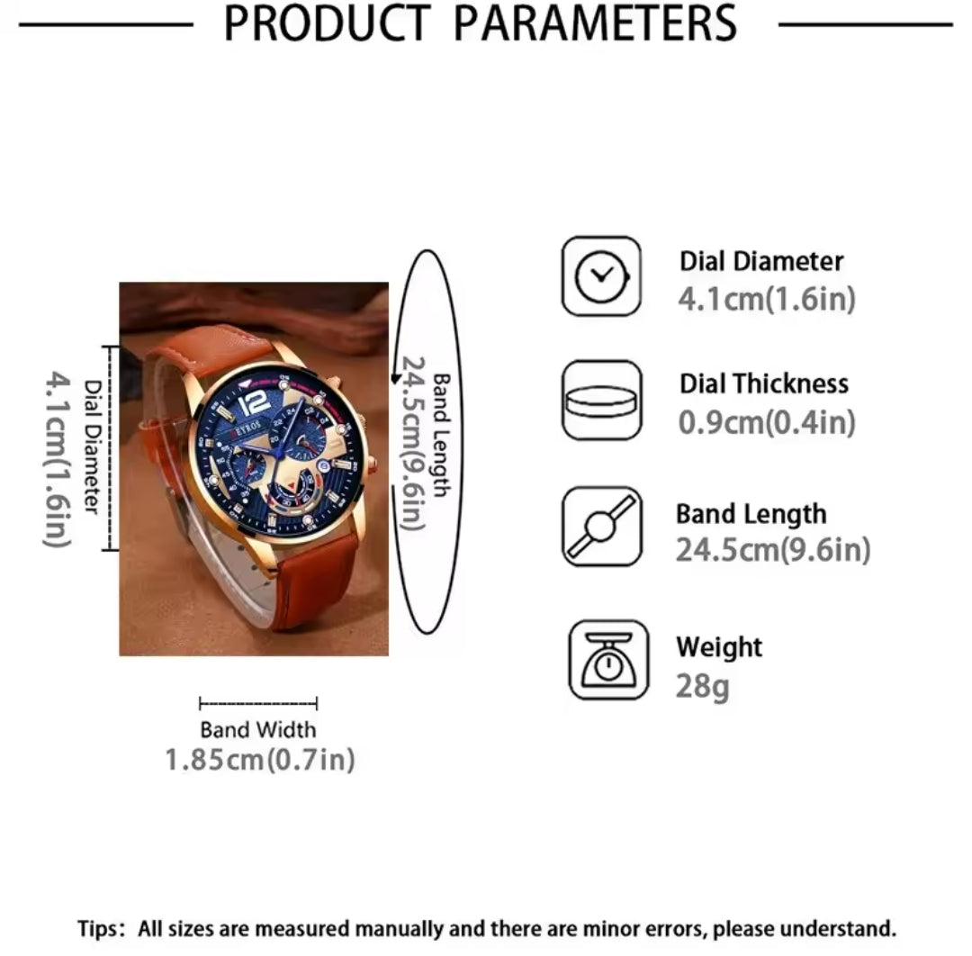 DEYROS MEN'S WATCH WITH BRACELET (BROWN LEATHER STRAP)