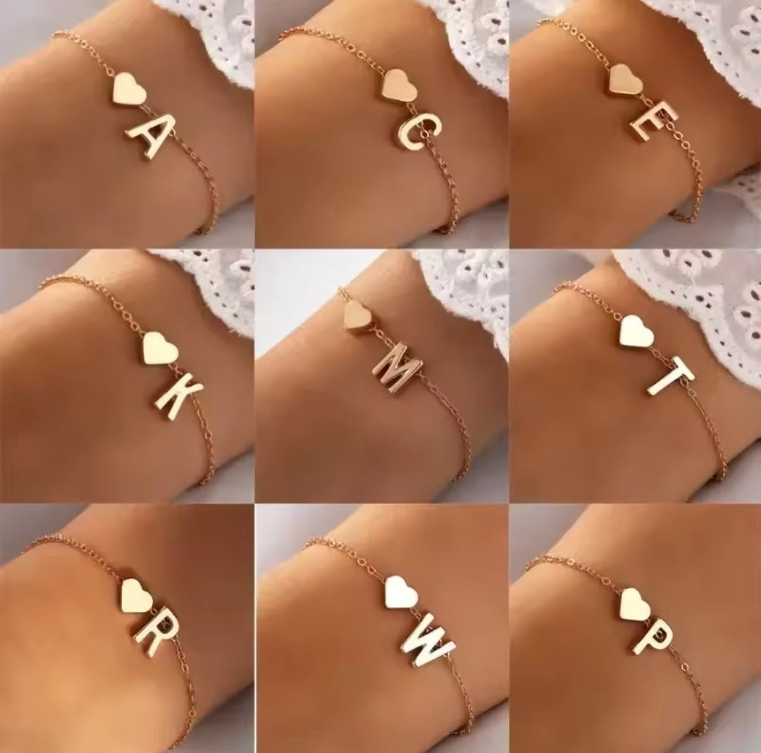 A TO Z NAME INITIALS HEART GOLD BRACELET FOR WOMEN