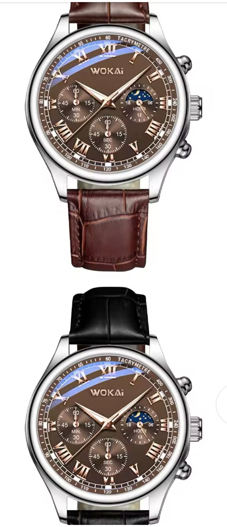 WOKAi MEN'S WATERPROOF QUARTZ LEATHER WATCH