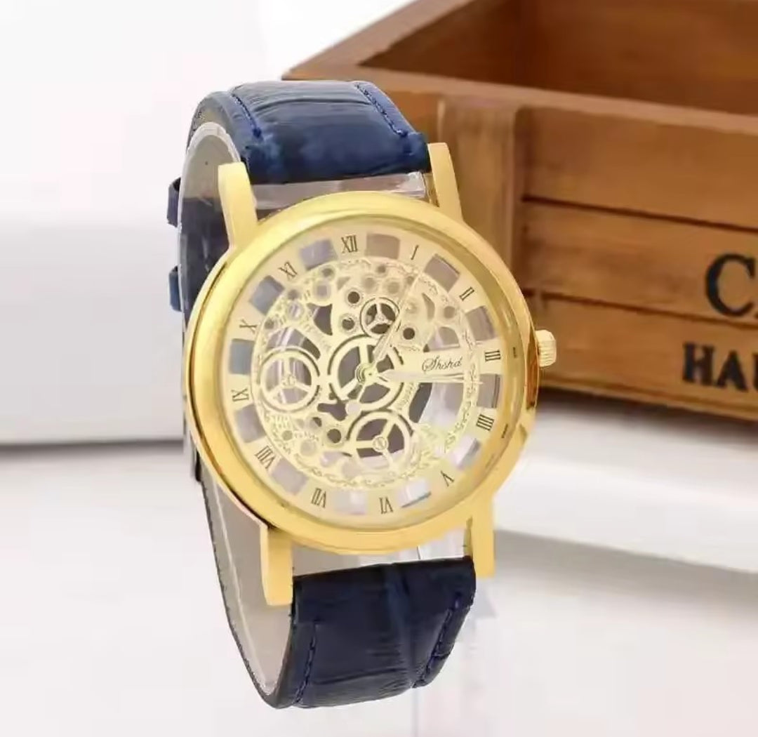 MEN'S SKELETON LEATHER BAND QUARTZ WATCH