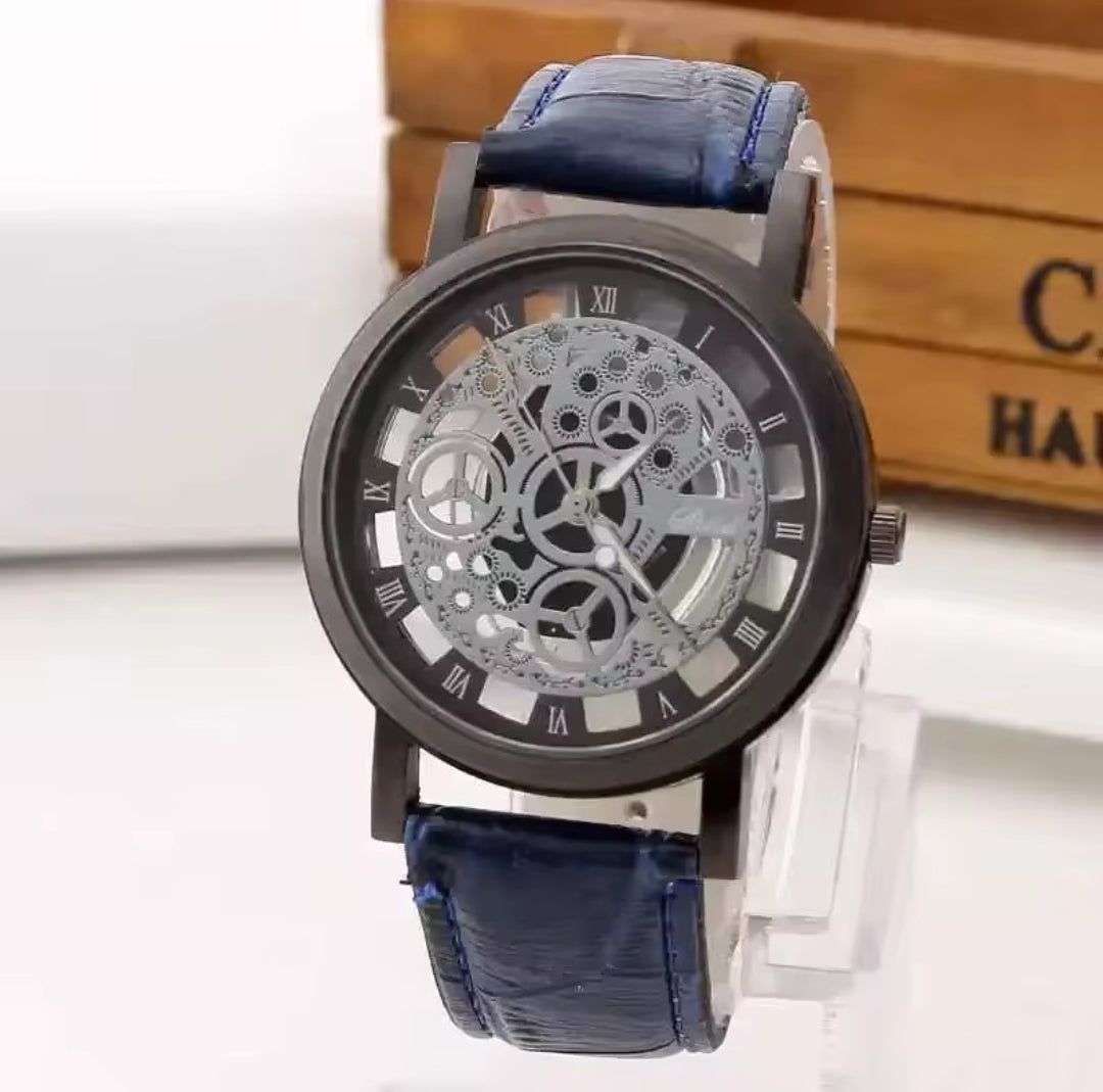 MEN'S SKELETON LEATHER BAND QUARTZ WATCH
