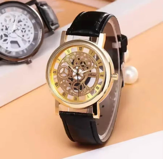 MEN'S SKELETON LEATHER BAND QUARTZ WATCH