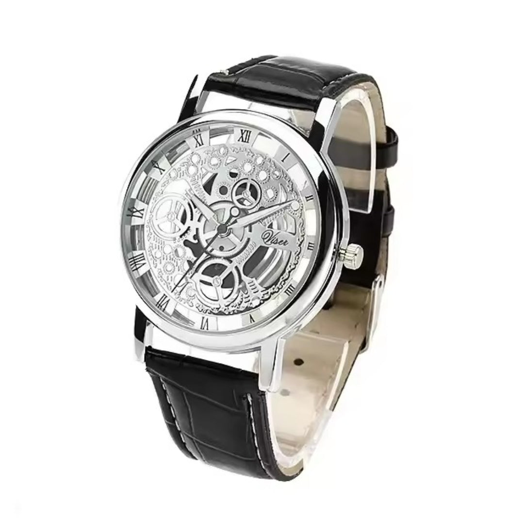 MEN'S SKELETON LEATHER BAND QUARTZ WATCH