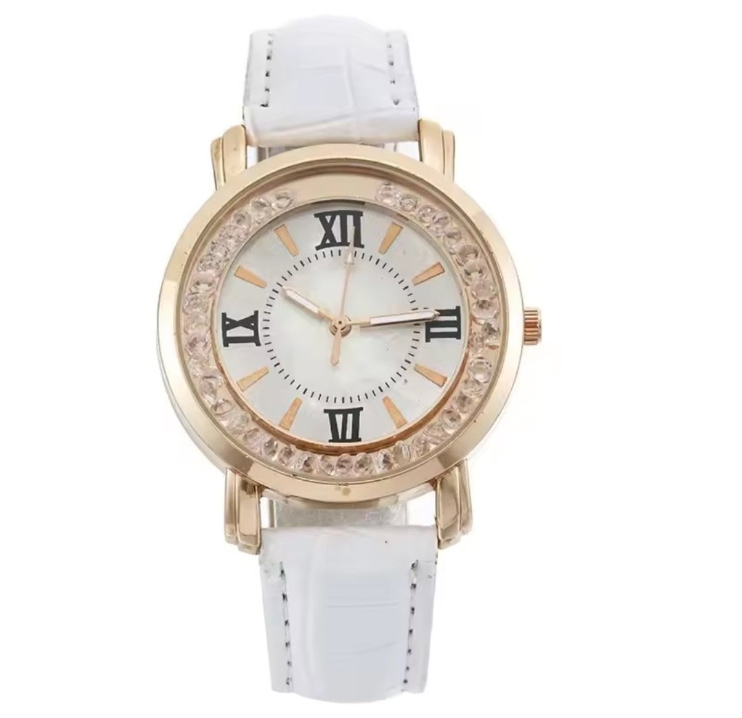 WOMEN'S RHINESTONE DIAMOND QUARTZ LEATHER WATCH