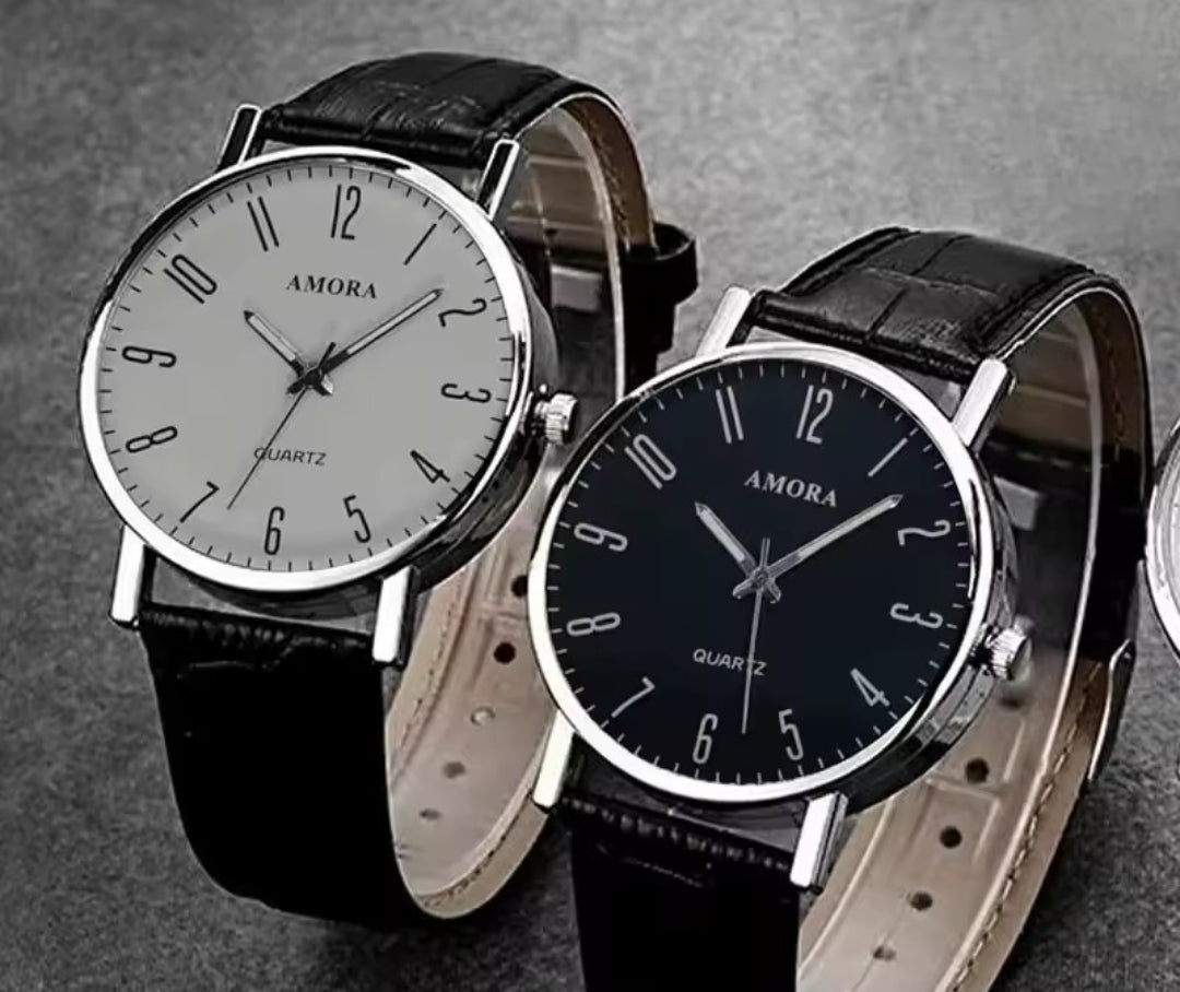 AMORA LEATHER STRAP QUARTZ WATCH FOR MEN