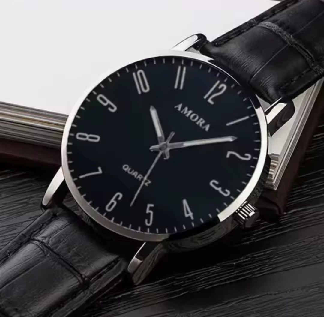 AMORA LEATHER STRAP QUARTZ WATCH FOR MEN