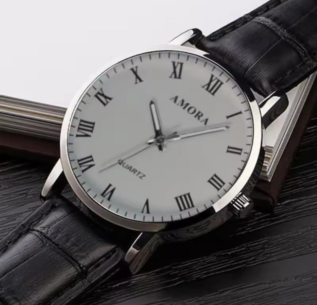 AMORA LEATHER STRAP QUARTZ WATCH FOR MEN