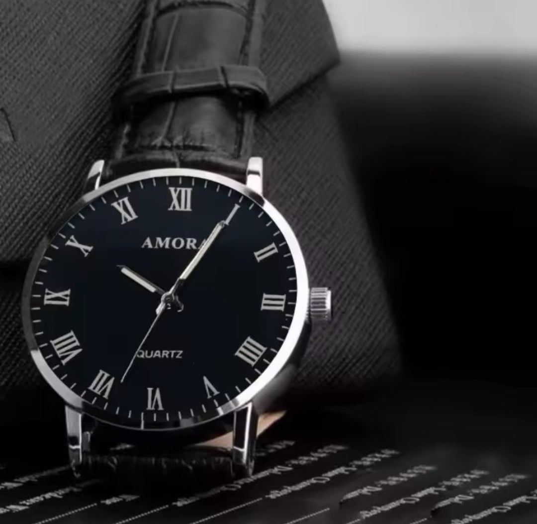 AMORA LEATHER STRAP QUARTZ WATCH FOR MEN