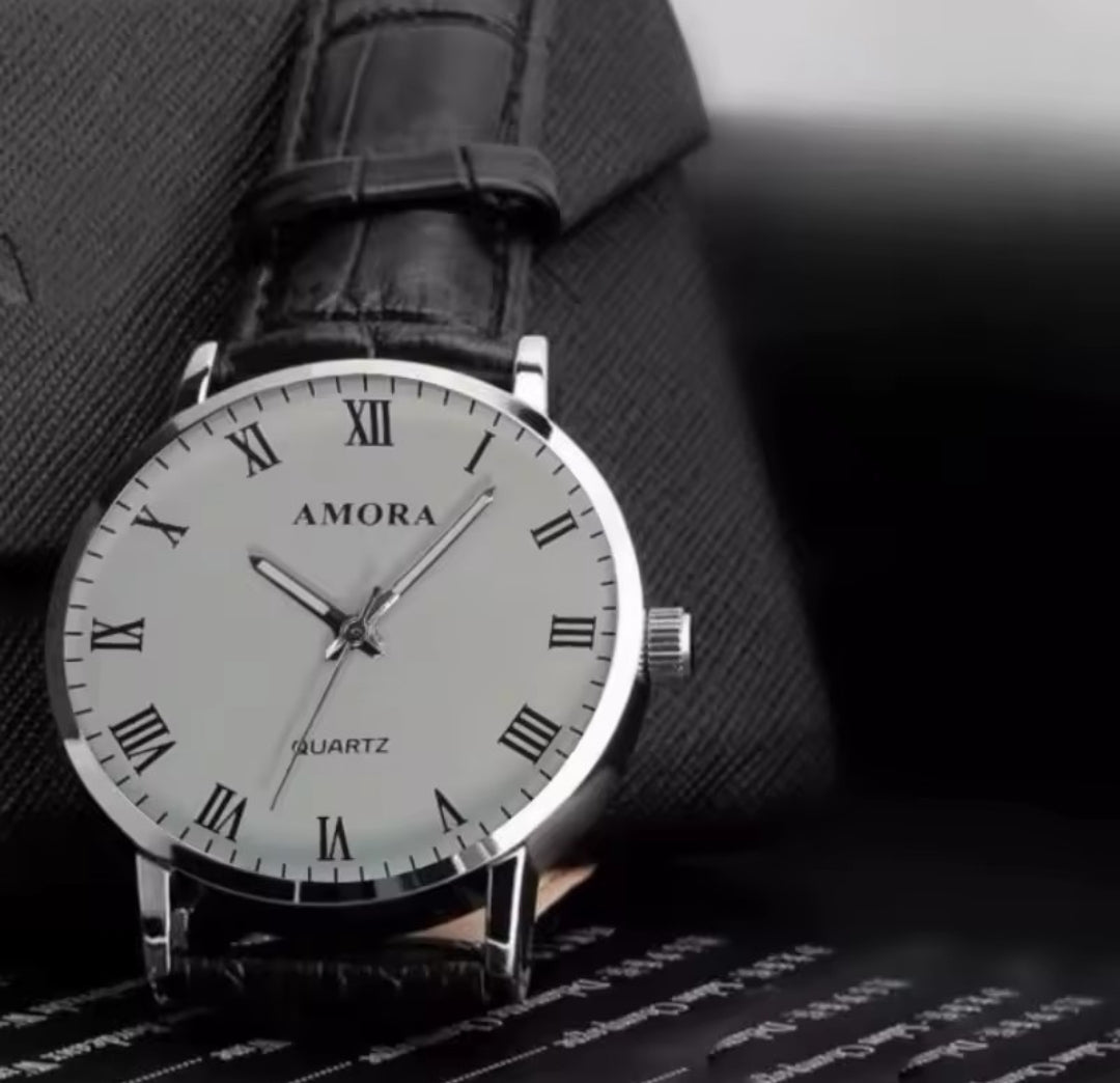 AMORA LEATHER STRAP QUARTZ WATCH FOR MEN