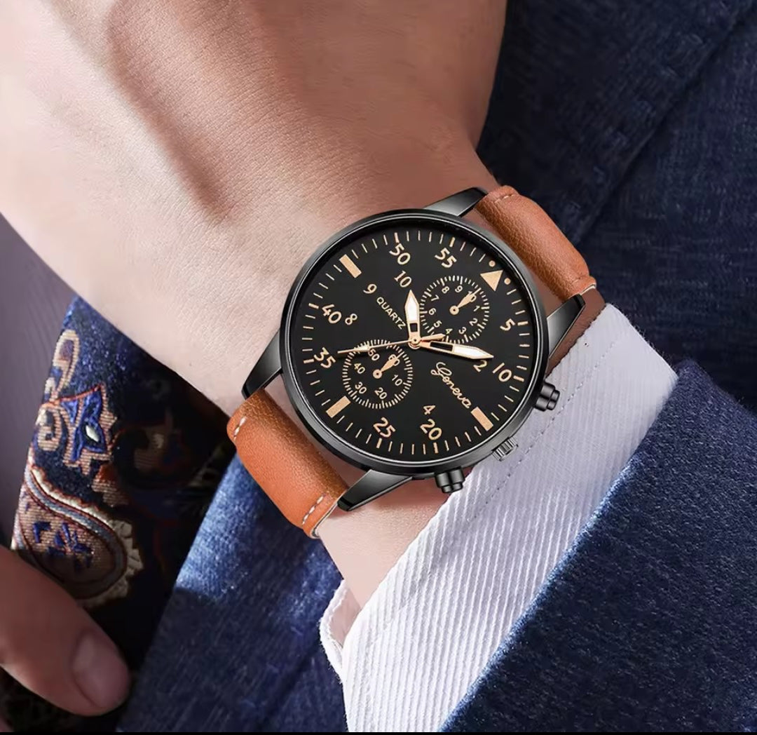 GENEVA QUARTZ LEATHER WATCH FOR MEN