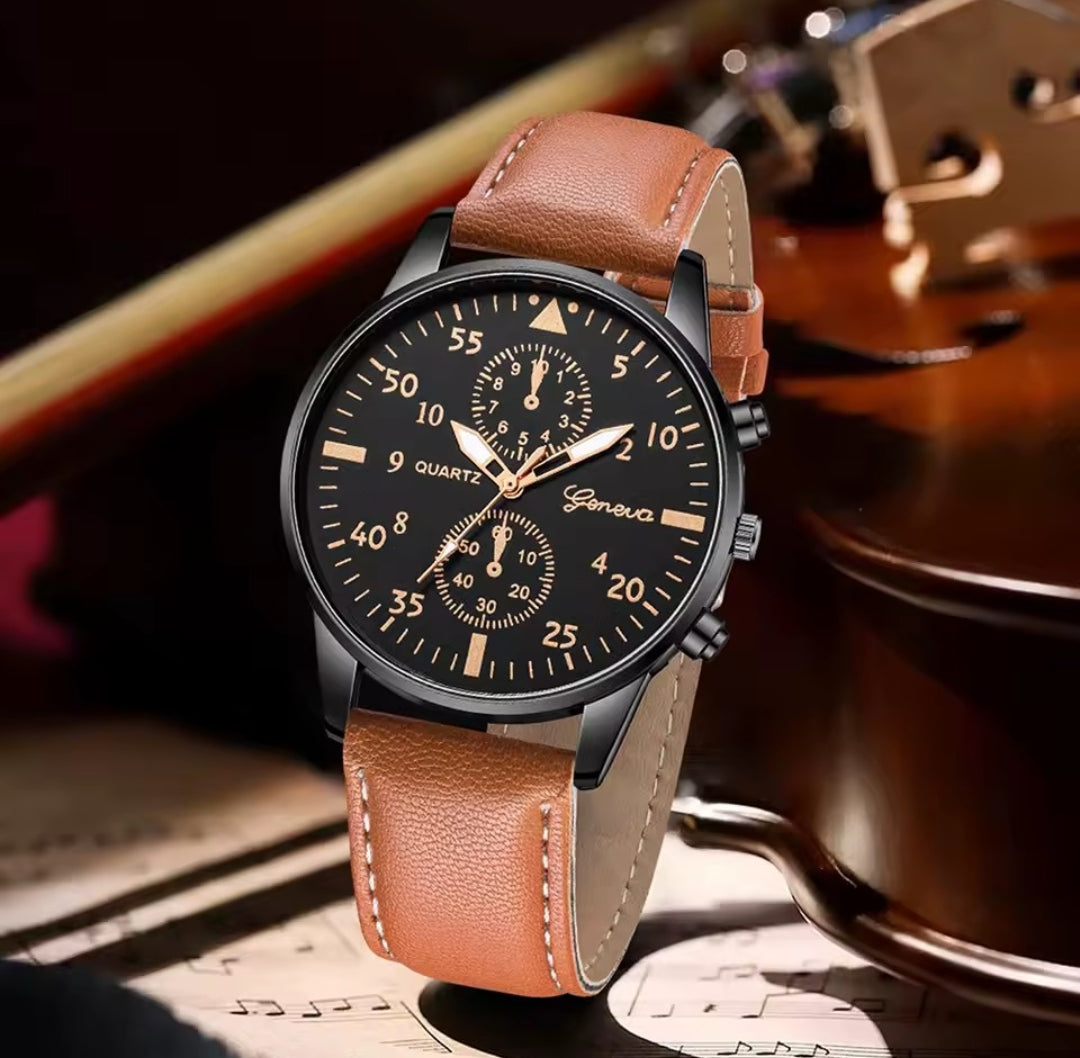 GENEVA QUARTZ LEATHER WATCH FOR MEN