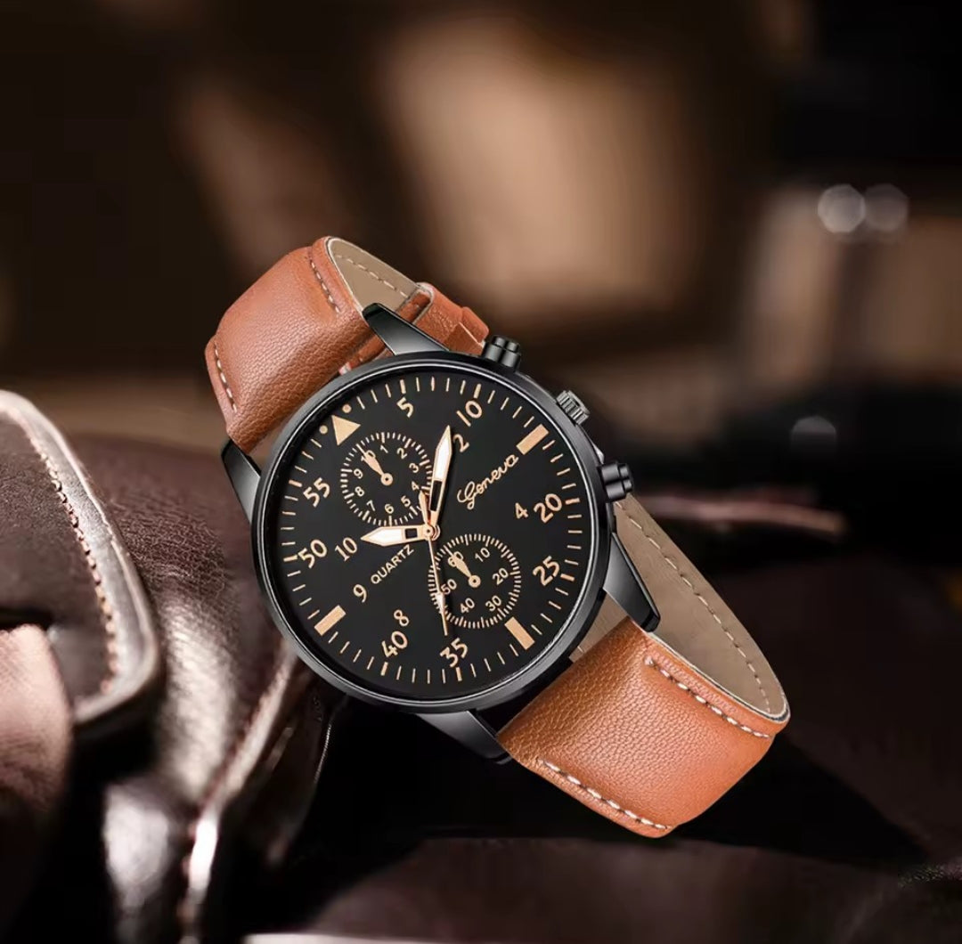 GENEVA QUARTZ LEATHER WATCH FOR MEN