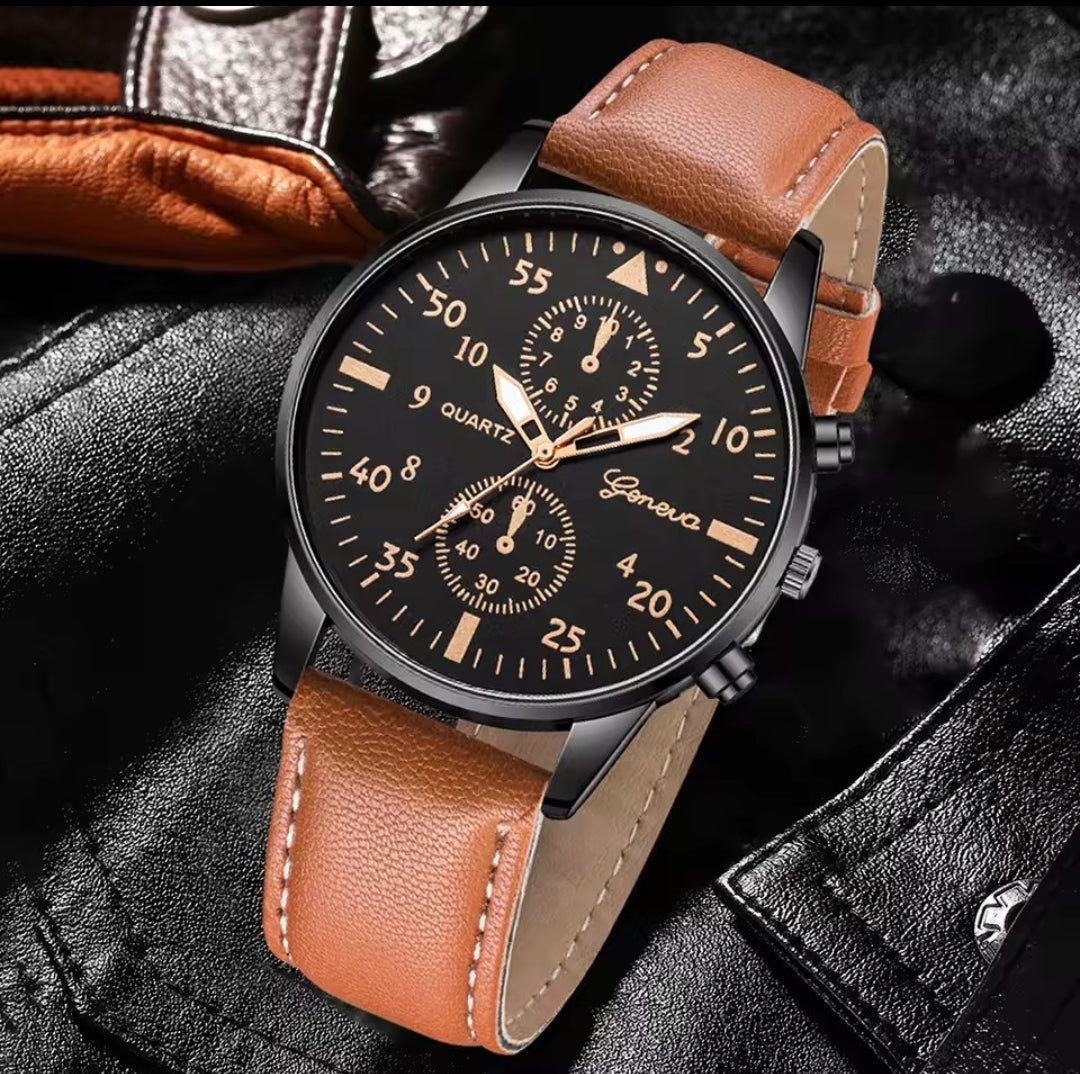 GENEVA QUARTZ LEATHER WATCH FOR MEN