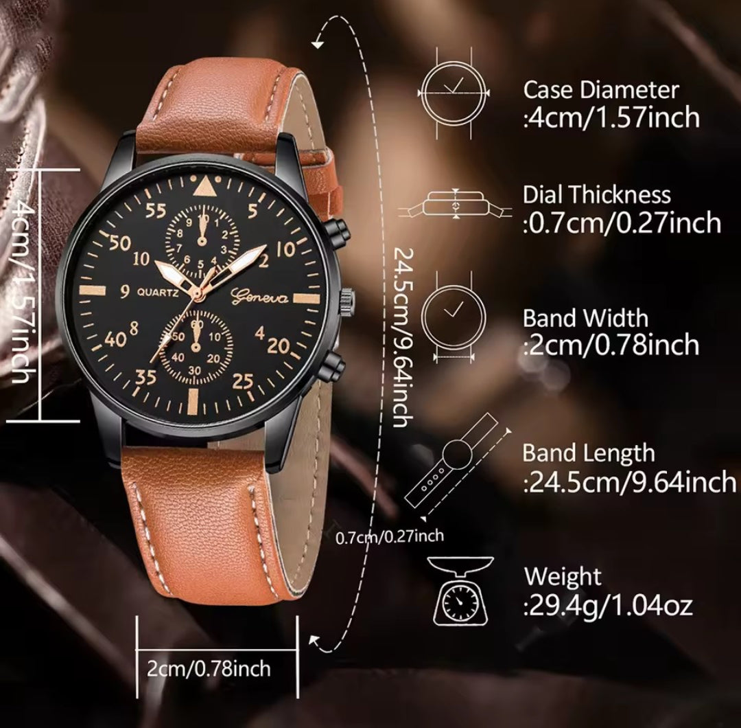 GENEVA QUARTZ LEATHER WATCH FOR MEN