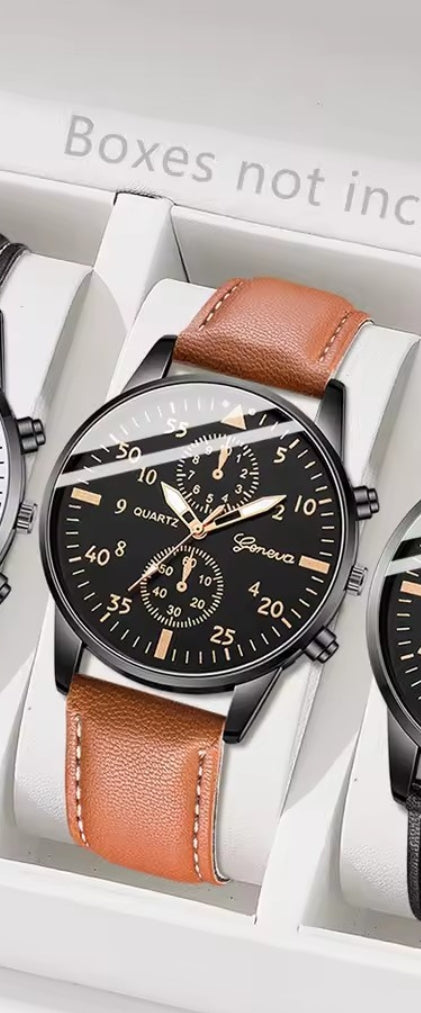 GENEVA QUARTZ LEATHER WATCH FOR MEN