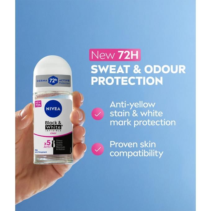 NIVEA BLACK & WHITE INVISIBLE CLEAR ANTIPERSPIRANT ROLL ON (50ML)