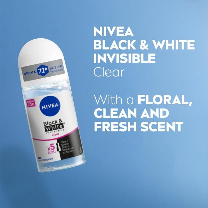 NIVEA BLACK & WHITE INVISIBLE CLEAR ANTIPERSPIRANT ROLL ON (50ML)