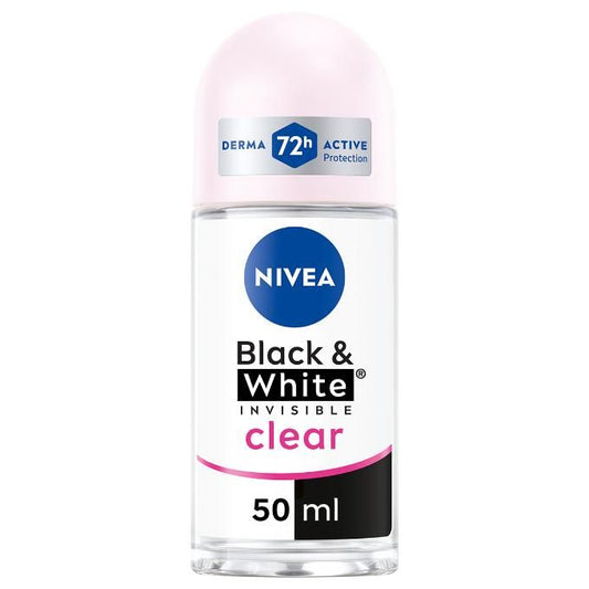 NIVEA BLACK & WHITE INVISIBLE CLEAR ANTIPERSPIRANT ROLL ON (50ML)