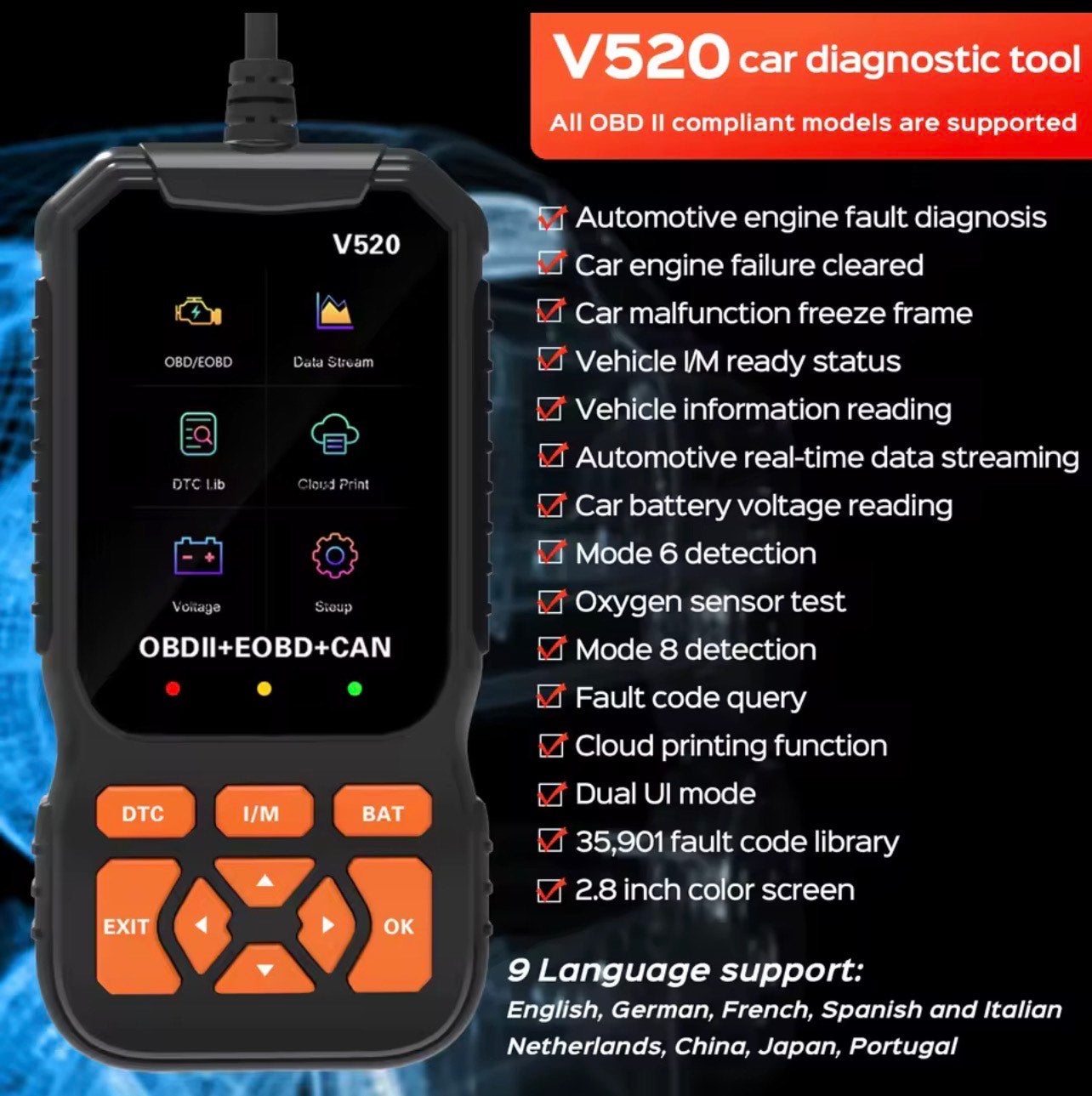 PROFESSIONAL OBD II CAR DIAGNOSTIC TOOL
