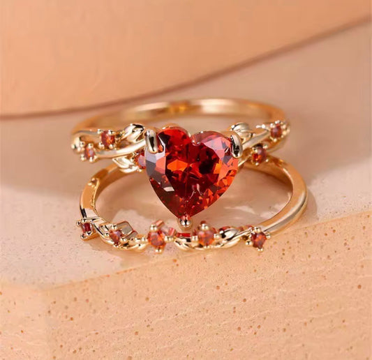 ROYAL RED STONE HEART RINGS FOR WOMEN