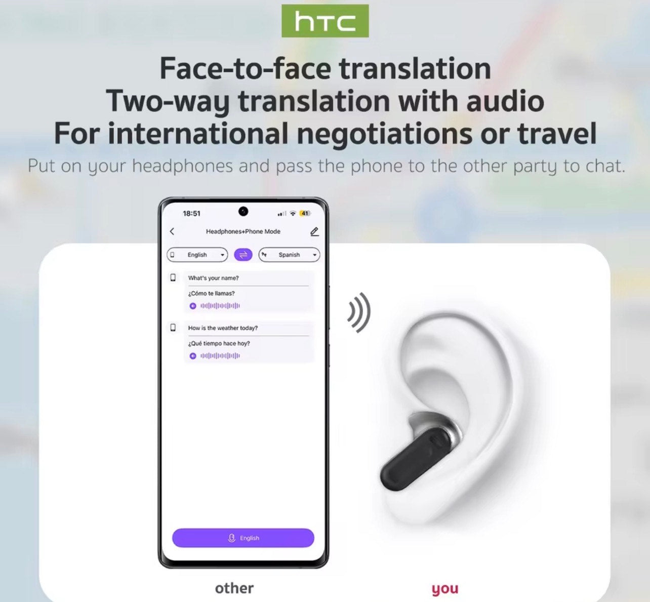 HTC NE20 BLUETOOTH EARBUDS - AI 134 LANGUAGE TRANSLATOR & TOUCH SCREEN