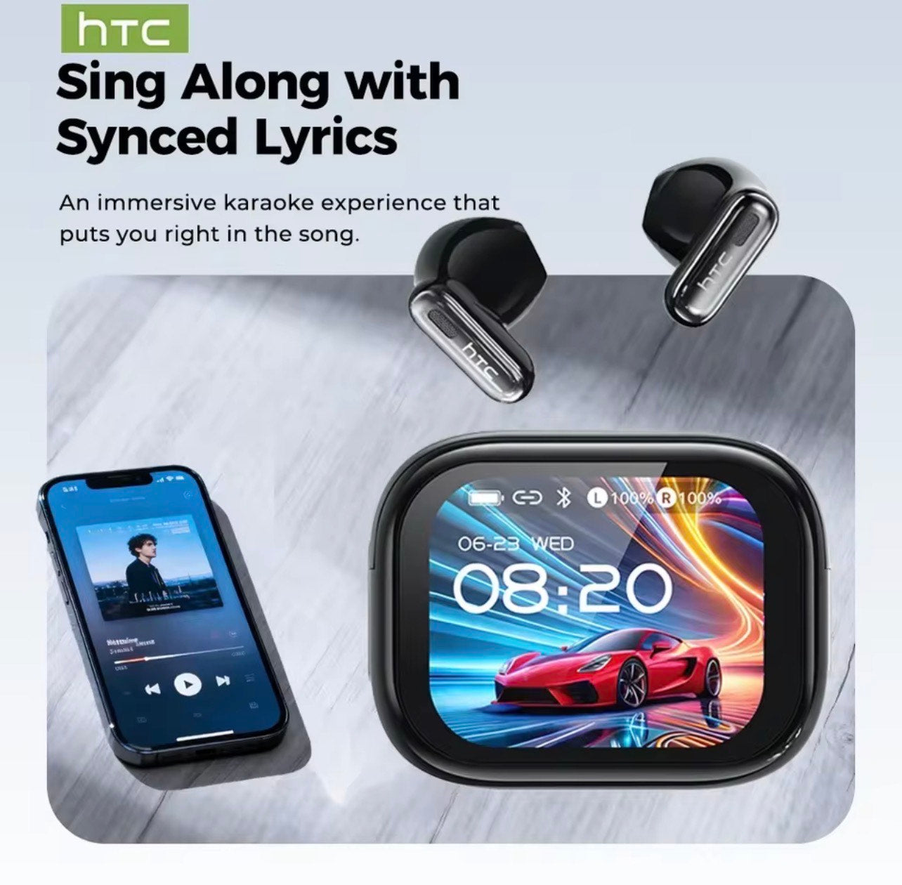 HTC NE68 BLUETOOTH EARPHONES - 134 DIFFERENT LANGUAGES AI TRANSLATOR, LED FULL COLOUR TOUCHSCREEN & SUPER DEEP BASS