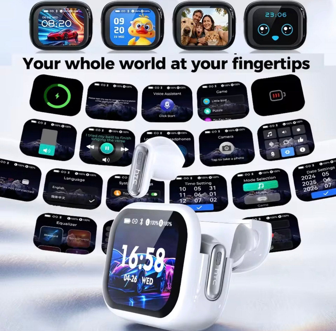 HTC NE68 BLUETOOTH EARPHONES - 134 DIFFERENT LANGUAGES AI TRANSLATOR, LED FULL COLOUR TOUCHSCREEN & SUPER DEEP BASS