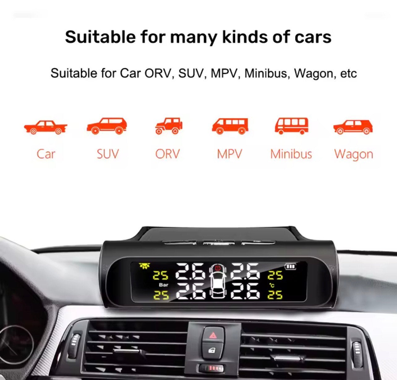 VEHICLE TYRE PRESSURE MONITORING SYSTEM (TPMS) - BOTH SOLAR & BATTERY POWERED