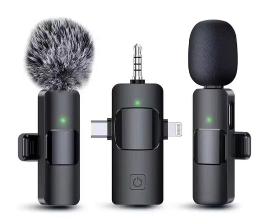 K15 2IN1 PROFESSIONAL LAVALIER WIRELESS MICROPHONE WITH 3 CONNECTORS (IPHONE, TYPE C & CAMERA)