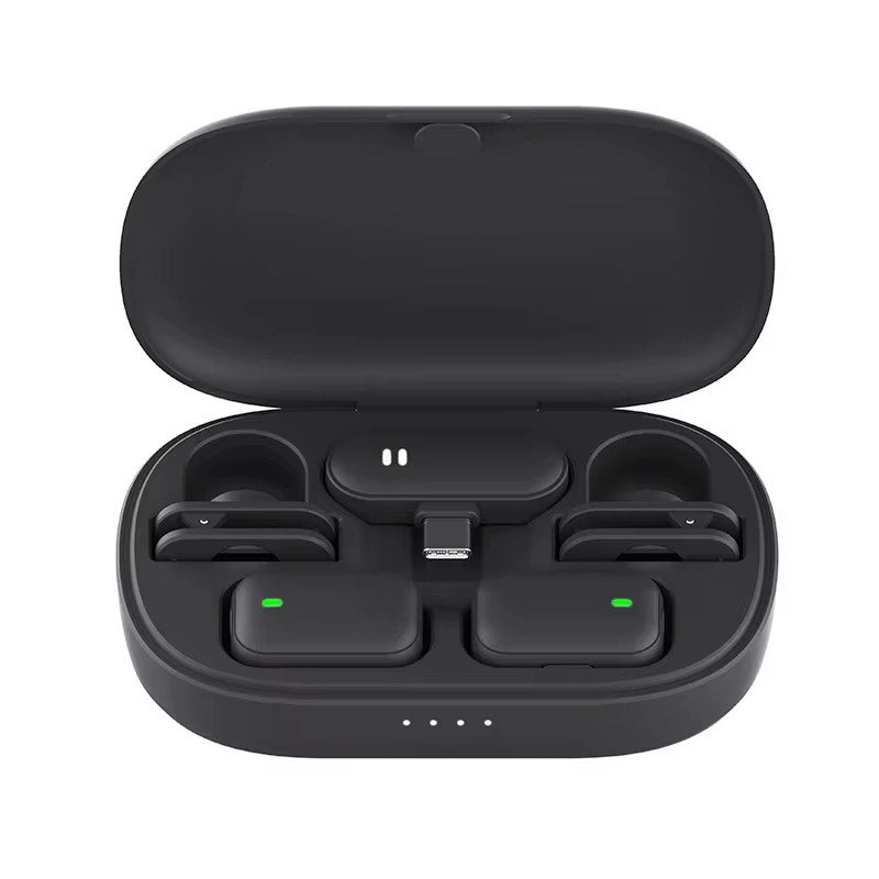 QY10 PRIVATE MODEL WIRELESS 2IN1 LAPEL MICROPHONE WITH APPLE & TYPE C CONNECTORS AND CHARGING CASE