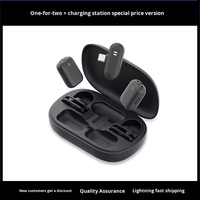 QY10 PRIVATE MODEL WIRELESS 2IN1 LAPEL MICROPHONE WITH APPLE & TYPE C CONNECTORS AND CHARGING CASE