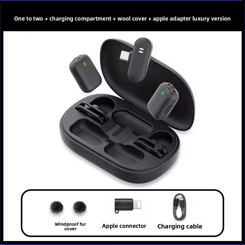 QY10 PRIVATE MODEL WIRELESS 2IN1 LAPEL MICROPHONE WITH APPLE & TYPE C CONNECTORS AND CHARGING CASE