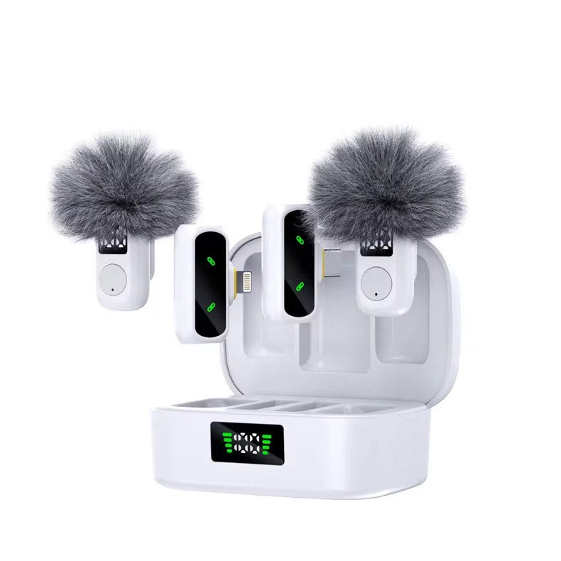QY88 LATEST AI NOISE REDUCTION LAPEL MICROPHONE WITH 2 RECEIVERS, 2 MICS & CHARGING CASE