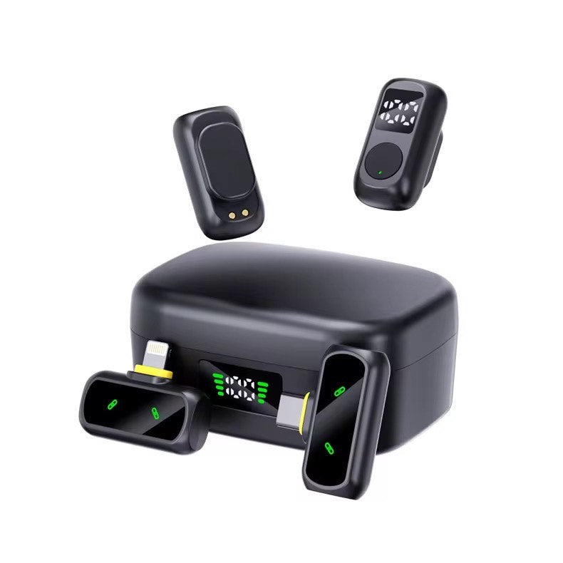 QY88 LATEST AI NOISE REDUCTION LAPEL MICROPHONE WITH 2 RECEIVERS, 2 MICS & CHARGING CASE