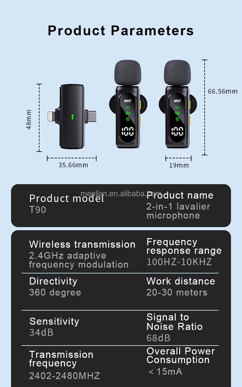 LATEST T90 HIGH QUALITY 2IN1 WIRELESS 2.4G MICROPHONE + 3 CONNECTORS