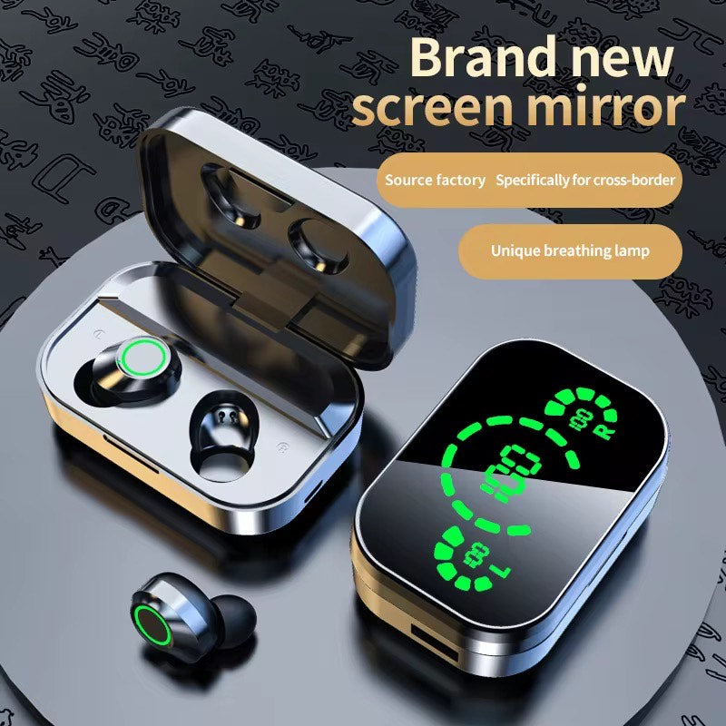 YD03 WIRELESS BLUETOOTH HD MIRROR SCREEN LED DISPLAY 9D STEREO WATER PROOF EARBUDS