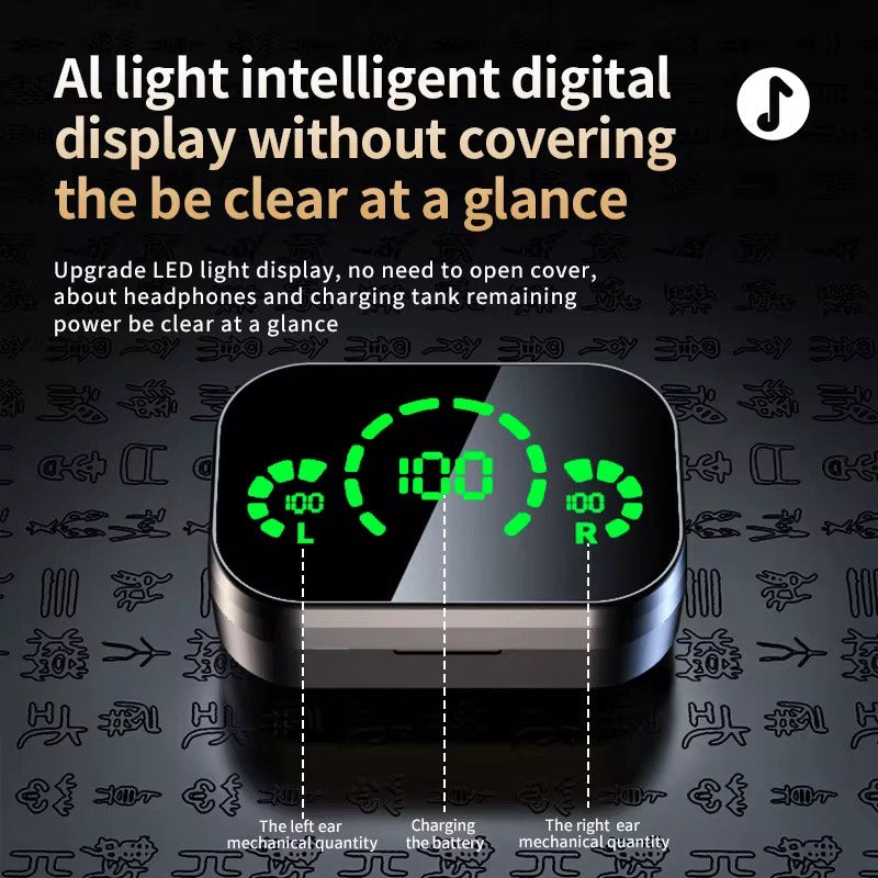 YD03 WIRELESS BLUETOOTH HD MIRROR SCREEN LED DISPLAY 9D STEREO WATER PROOF EARBUDS