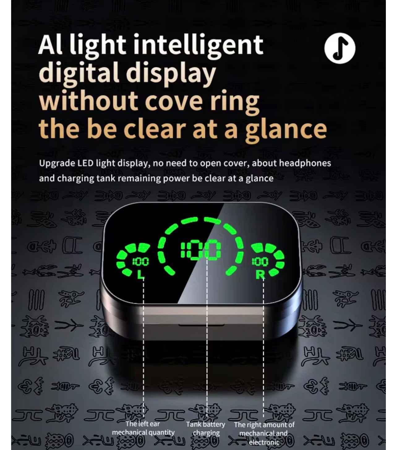 YD03 WIRELESS BLUETOOTH HD MIRROR SCREEN LED DISPLAY 9D STEREO WATER PROOF EARBUDS