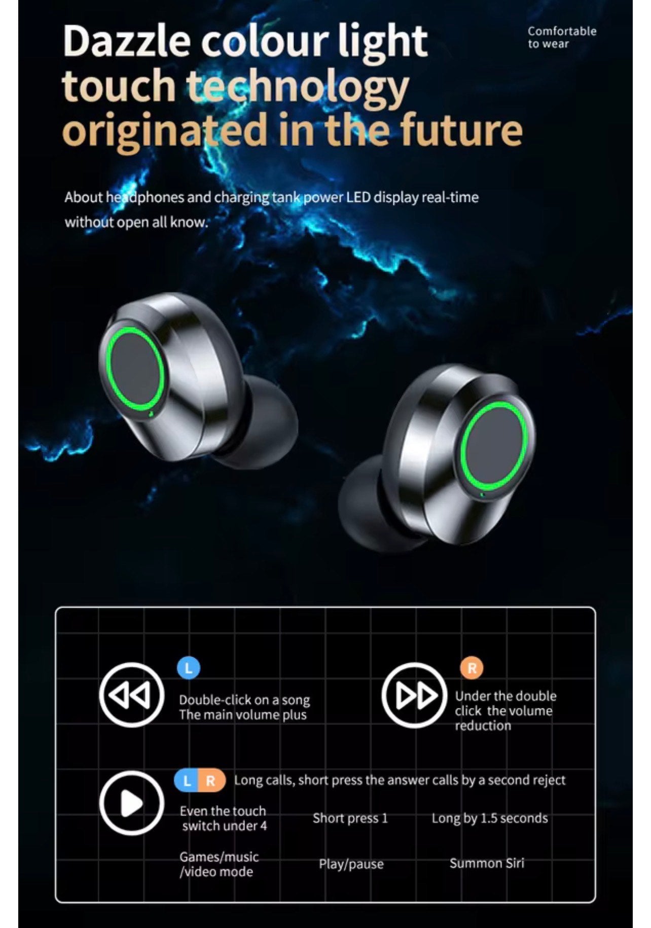 YD03 WIRELESS BLUETOOTH HD MIRROR SCREEN LED DISPLAY 9D STEREO WATER PROOF EARBUDS