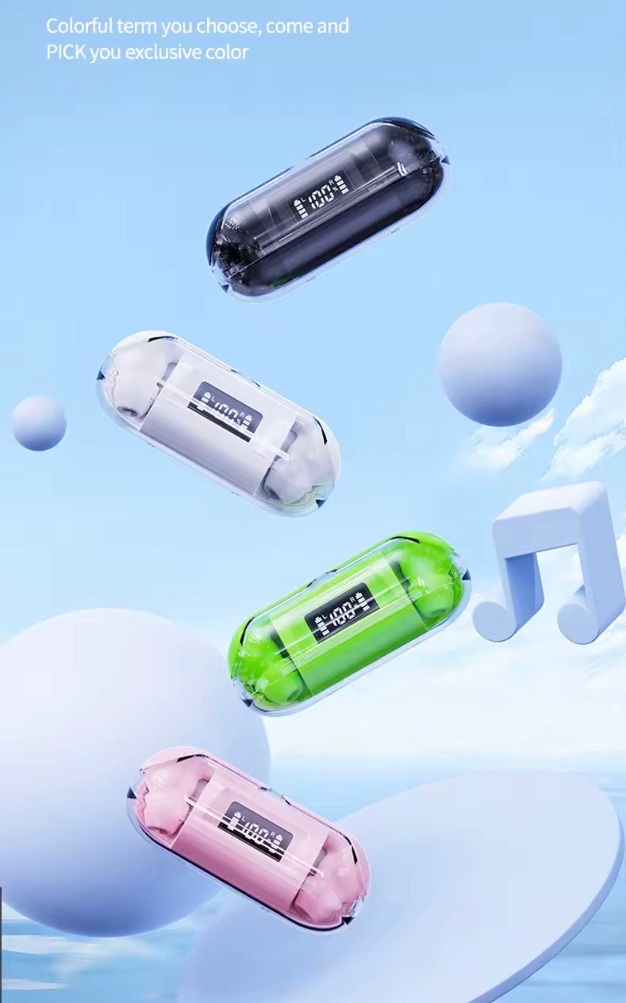 TM20 TWS IN EAR HIFI SPORTS & GAMING BLUETOOTH EARBUDS (Noise Cancellation, Transparent, LED & Battery Indicator, IPX-6)