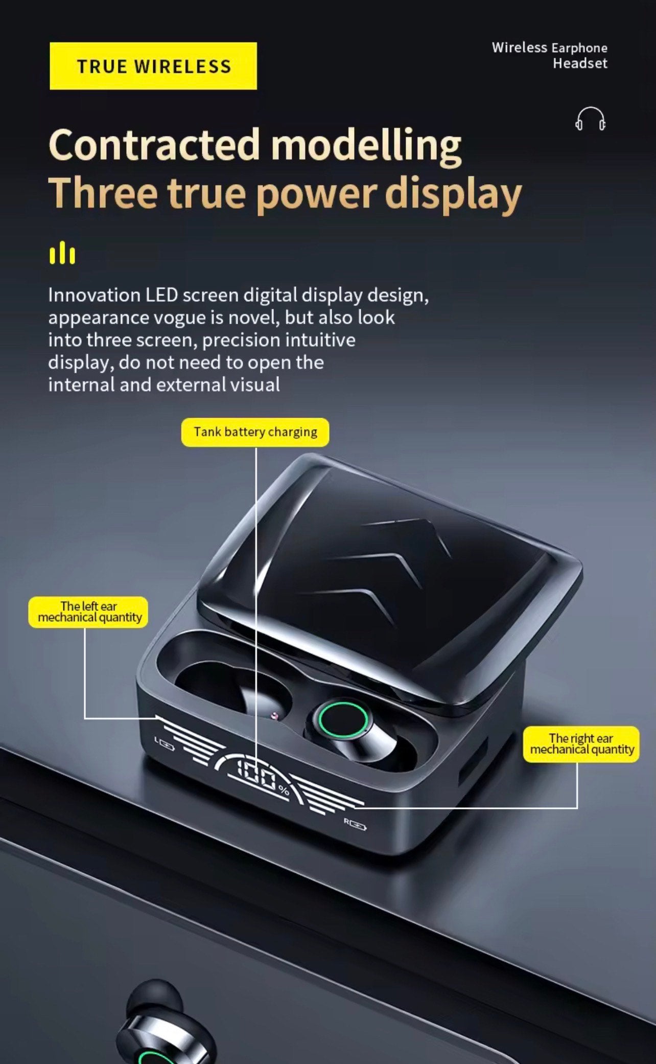 BQ30 MINI WIRELESS TWS EARPHONES HI-FI STEREO IPX-6 WATERPROOF LED FOR LATENCY SPORTS & GAMING