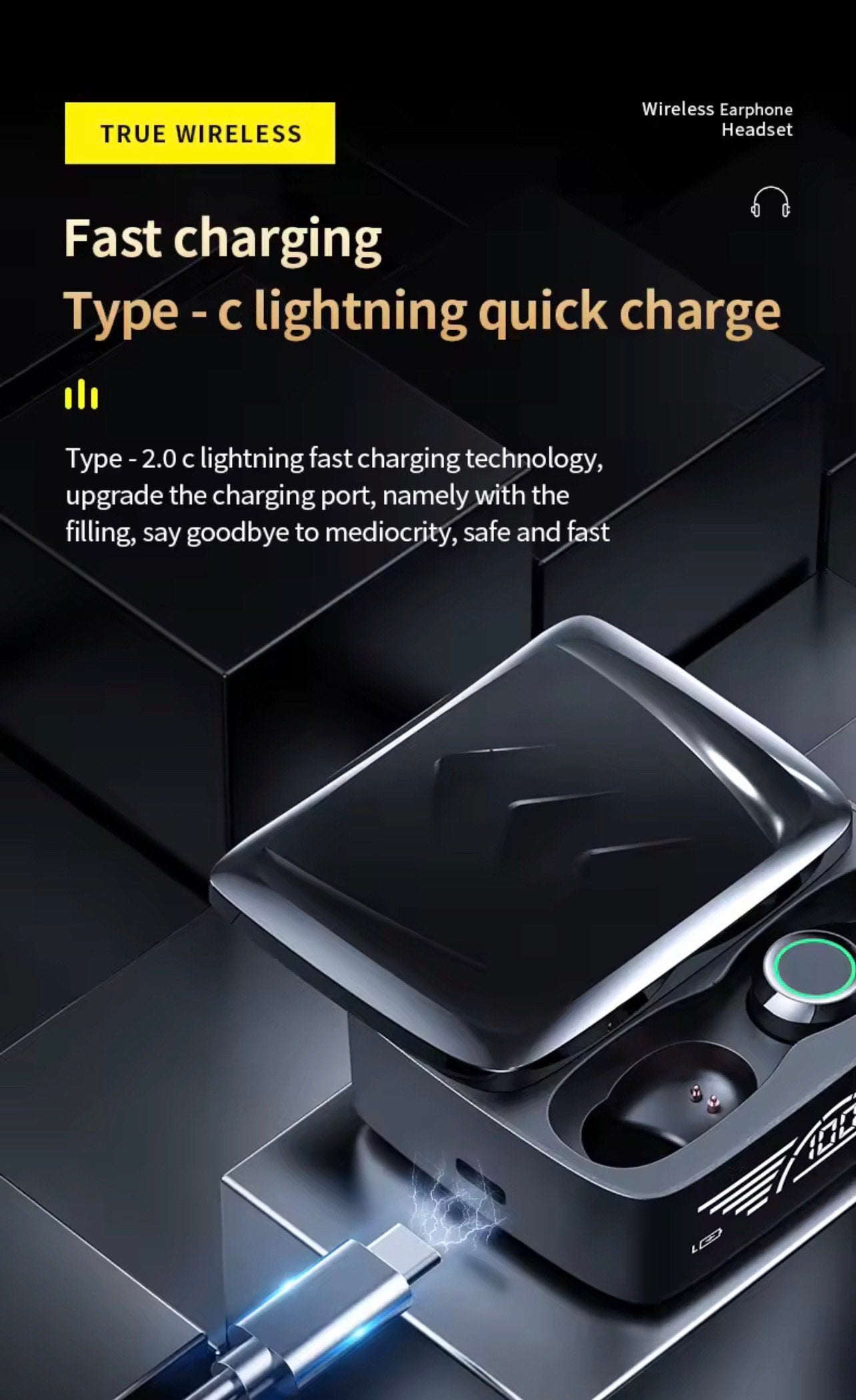 BQ30 MINI WIRELESS TWS EARPHONES HI-FI STEREO IPX-6 WATERPROOF LED FOR LATENCY SPORTS & GAMING