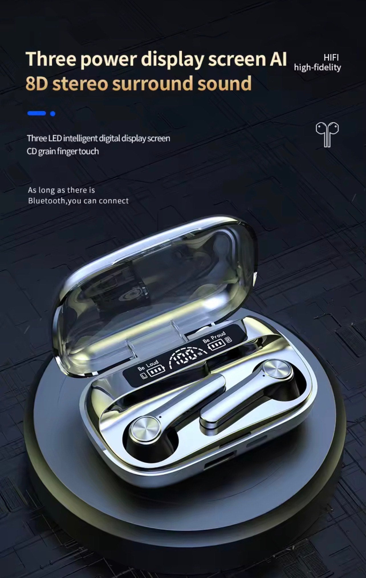 BQ20 HI-FI STERO IPX-6 WATERPROOF EARBUDS (LED Display for Latency Sports & Gaming)