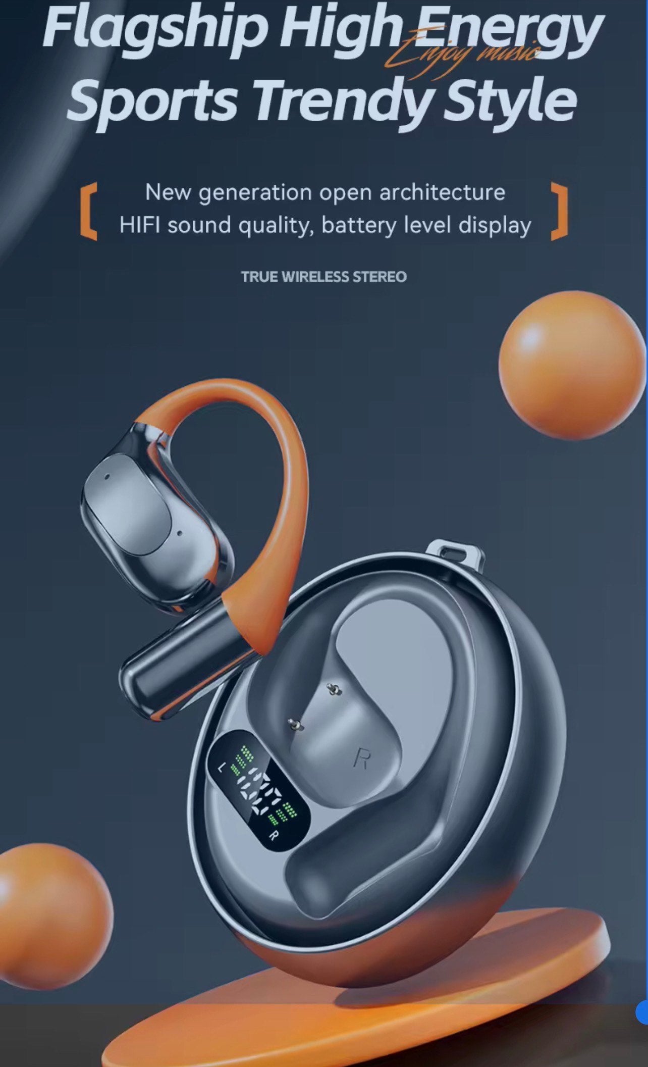 M113 OPEN EAR HEADPHONES WITH LED, DIGITAL BATTERY DISPLAY & ROTATABLE BT5.4 WIRELESS EARPHONES