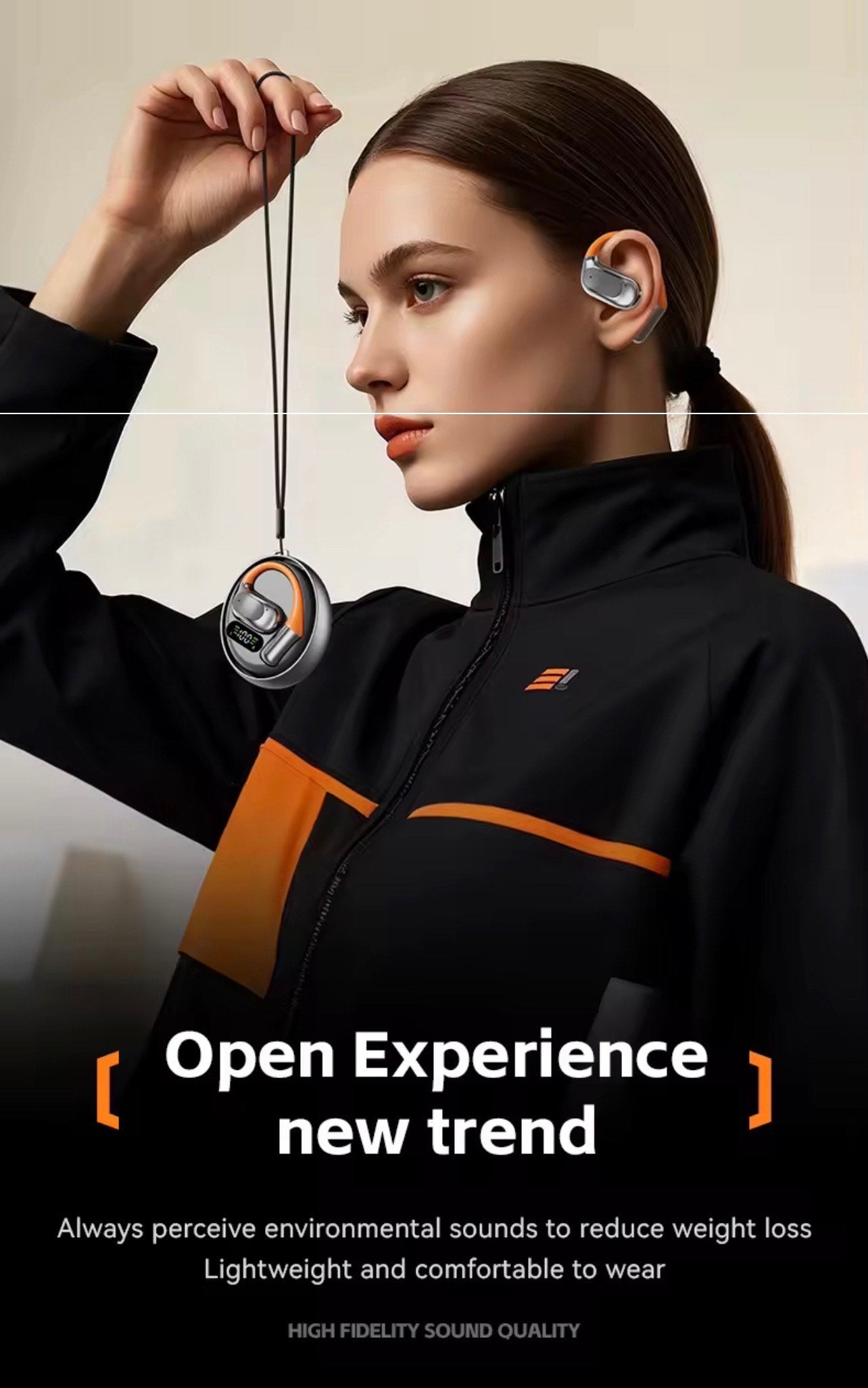 M113 OPEN EAR HEADPHONES WITH LED, DIGITAL BATTERY DISPLAY & ROTATABLE BT5.4 WIRELESS EARPHONES